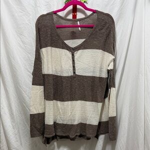 FP Movement by Free People Striped Long Sleeve Tee in Brown and Cream